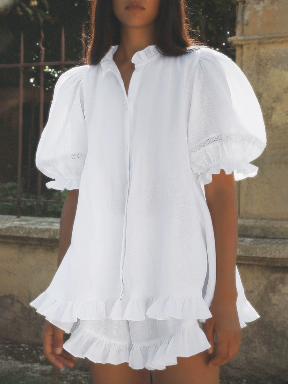 ZARA Elegant Versatile Cardigan and Ruffle Hem Shorts Two Piece Set